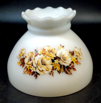 VTG White Milk Glass Hurricane Parlor Lamp Shade, Floral Design, 6&quot; Tall 8&quot; Wide - £39.51 GBP