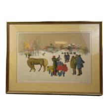 Sergio Agostini Snow Scene Selling Drink Limited Edition LITHOGRAPH Signed Art - £197.04 GBP