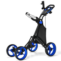 Folding 4 Wheels Golf Push Cart W/Bag Scoreboard Adjustable Handle Blue - £218.94 GBP