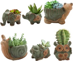 Mini Owl Elephant Succulent Pot With Drainage Hole, 6 Pack By Okllen,, Outdoor. - £32.46 GBP