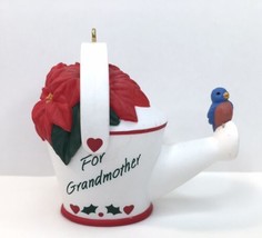 Vtg Hallmark Christmas Ornament 1995 GRANDMOTHER Watering Can Bird Poinsettia - £8.65 GBP