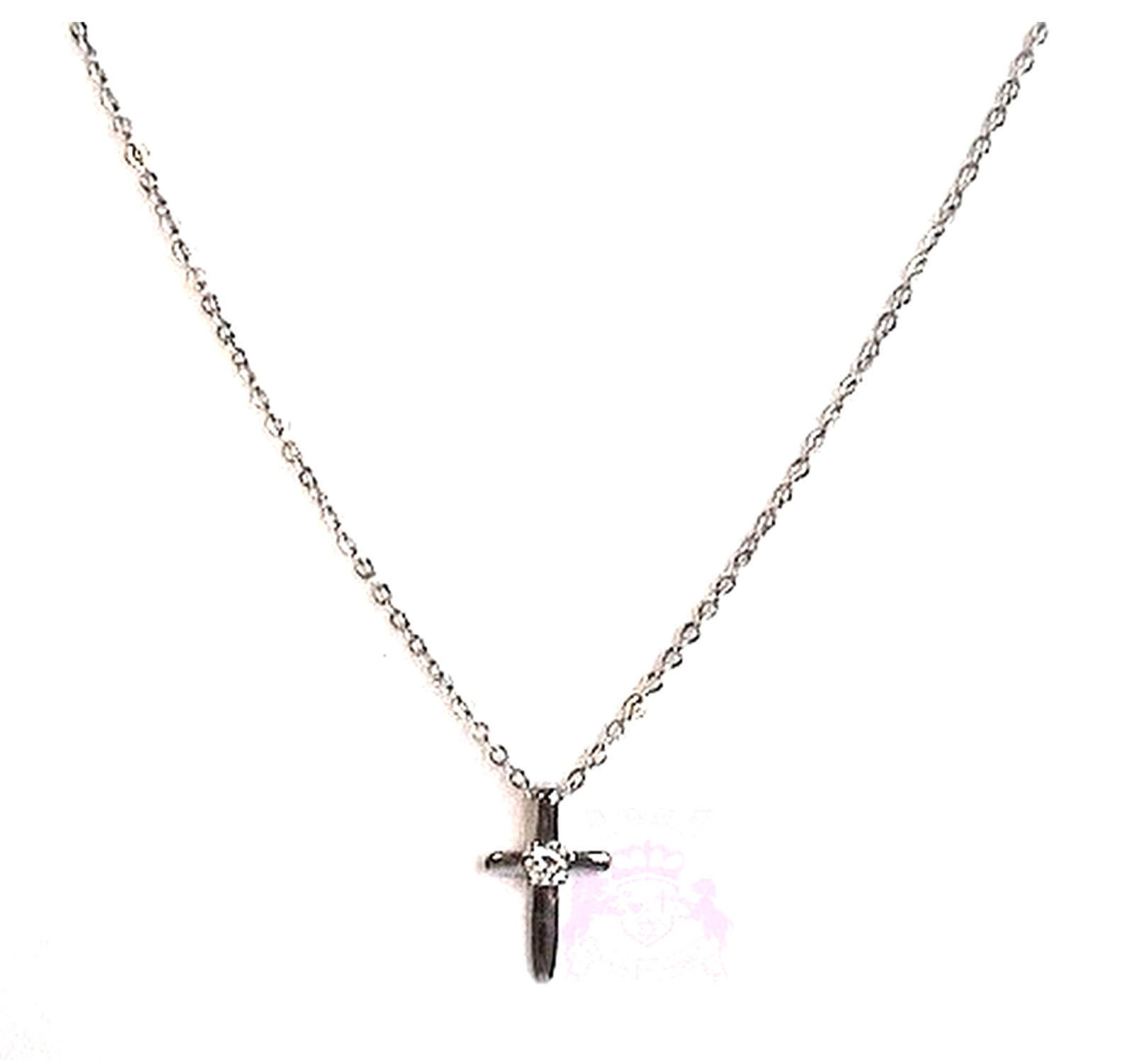 Cubic Zirconia 925 Sterling Silver Small Cz Girls Womens Prayer Cross Necklace  - $59.00