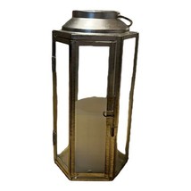 Farmhouse antique candle Holder Hanging lantern home decor 10” Silver Glass Door - £36.92 GBP