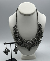 Jewelry Necklace Wedding Marquise Cut Hematite Color Glass Stones Gunmetal Chain - £29.86 GBP