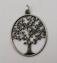 Oval Nickel Tone &amp; Rhinestone Tree of Life Necklace Pendant - £11.56 GBP