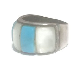 Vintage Sterling Silver Southwest Tribal Ring Turquoise Size 4.50  5.9g Pinkie - £53.81 GBP