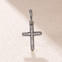 925 Sterling Silver and 14K Gold-plated Sparkling Cross Pendant Charm - $14.90