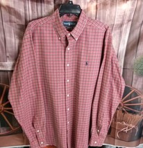 Ralph Lauren Men's Shirt Size L Red/Green Stripe Button Down Classic Fit Cotton - $15.84