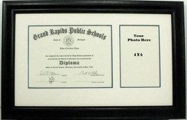 Graduation Diploma 6x8 Creme &amp; Royal Blue Certificate with 4x6 Photo Frame Matte - £26.05 GBP
