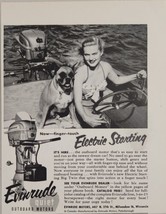 1954 Print Evinrude Quiet Outboard Motors Lady &amp; Boxer Dog in Boat - $14.38