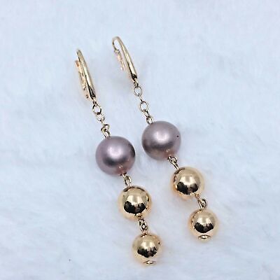 Boucles d'Oreilles Italiennes Femme Or Rose 14k Perles Brillantes Perles... - $756.88