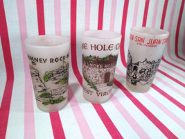 Cool Vintage Frosted Glass Souvenir State Tumblers Fab Graphics of NC, CALF, WV - £18.99 GBP