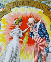 Uncle Sam Kissing Hand Of Lady America 4th Of July Postcard Series 258 Unused - £31.75 GBP