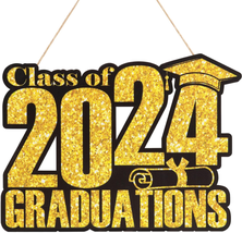 Graduation Decorations Class of 2024 Wooden Sign, Gold 2024 Graduation P... - $20.88