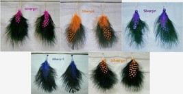 5 Different Colored Fun Fluffy Black Spotted Feather Earrings  - £8.76 GBP