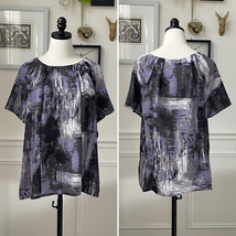 Worthington Purple Grey Black Brushstroke Print Pullover Satin Blouse XL - $18.00