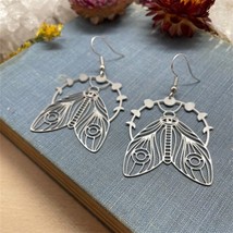 Vintage Moon Phase Hollow Textured Moth Earrings Fashion Personality Women&#39;s Met - £10.53 GBP