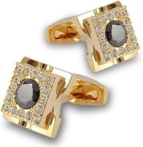 2.30Ct Round Simulated Black Diamond Wedding Cufflink 14k Yellow Gold Pl... - £68.03 GBP