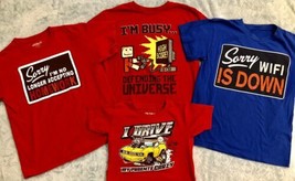 Lot of 4 Short Sleeve Humor Funny Tee Shirts Kids Size XS S M XL  Red Blue - £11.57 GBP