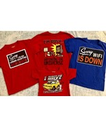 Lot of 4 Short Sleeve Humor Funny Tee Shirts Kids Size XS S M XL  Red Blue - £11.81 GBP