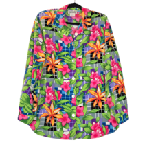 Vtg Teddi Womens Large Top Blouse Button Up Colorful Bright Flowy Floral... - £13.26 GBP