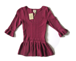NWT Torn by Ronny Kobo KIMBERLY in Mauve Pointelle Textured Knit Peplum Top M - £18.93 GBP