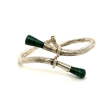 Vtg Signed Mexico Sterling Retro Modern Malachite Bypass Hinge Bracelet sz 6 1/2 - £74.07 GBP