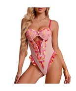 LUXATNIGHT New Sexy Lingerie Heart Embroidered Lace Thin Womens Bodysuit Mesh Se - $49.99