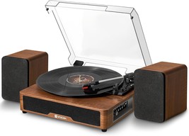 Vinyl Record Player Turntable Bluetooth With 2 Stereo Speakers, Vangoa, Brown - £122.91 GBP