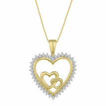 0.38 Ct Real Moissanite 14K Yellow Gold Plated Triple Heart Pendant Necklace - £52.30 GBP