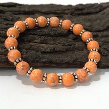 Orange Copper Turquoise Gemstone 8 mm Beads Stretch with Chakra Bracelet CSB-21 - £8.12 GBP