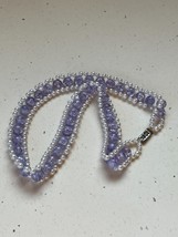 Vintage Light Purple Crackle Plastic Bead Flanked by Faux White Pearl Necklace – - £9.02 GBP