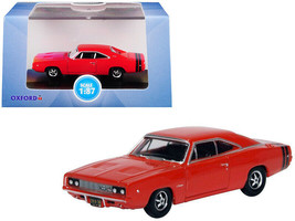 1968 Dodge Charger Bright Red w Black Stripes 1/87 HO Scale Diecast Car Oxford D - £17.62 GBP