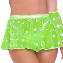 Hologram Star Mini Skirt Sheer Mesh Flared Metallic Trim Stretch Neon Green 6082 - $27.19