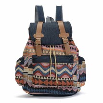 Canvas Unisex Backpack Bag Vintage Hasp Drawstring Closure Students Ruck... - £25.58 GBP