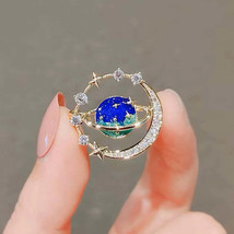 Elegant Blue Zirconia Moon Brooch for Cardigans  Suits - $27.95+