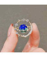 Elegant Blue Zirconia Moon Brooch for Cardigans  Suits - $38.33 CAD+