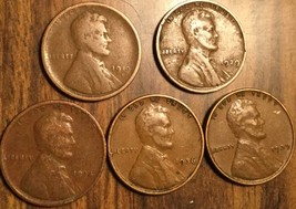 1919S 1929 1934 1936 1939 Lot Of 5 Usa Lincoln Wheat One Cent Penny Coins - £3.82 GBP