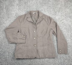 L.L Bean Jacket Womens 14 Tan Linen Blazer Button Front Chore Barn Safari Coat - £14.42 GBP