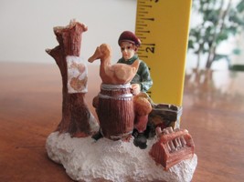 Christmas Village Figurine Resin Man Boy Carving Wooden Duck Barrel Stump 2.4&quot; - £7.84 GBP