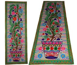 Tapestry boho wall hanging home décor table runner flower tree Suzani em... - $26.93