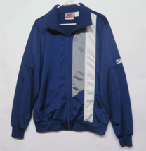 Vintage Nike Gray White Tag Blue Shiny Nylon Zip Up Windbreaker Jacket Sz L - £37.32 GBP