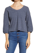 Madewell Nordstrom Women&#39;s Top, Navy &amp; White Stripe, Puff 3/4 Sleeve Shi... - $9.99