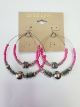 Erica Lyons Silver Tone French Wire Hoop Earrings Pink Beads Silver Balls Discs - £10.67 GBP