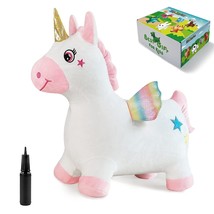 Unicorn Bouncy Horse, Inflatable Plush Cloth Cover Bouncing Hopper For Toddlers, - £40.21 GBP
