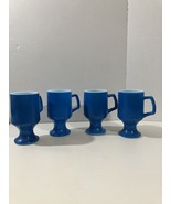 Vintage 4 Blue Textured Milk Glass Footed Mug Cup Anchor Hocking(?) - $38.49 CAD