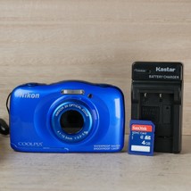 Nikon Coolpix S33 13 Mp Waterproof Digital Camera Blue *GOOD/TESTED* W 4GB Sd - $82.12