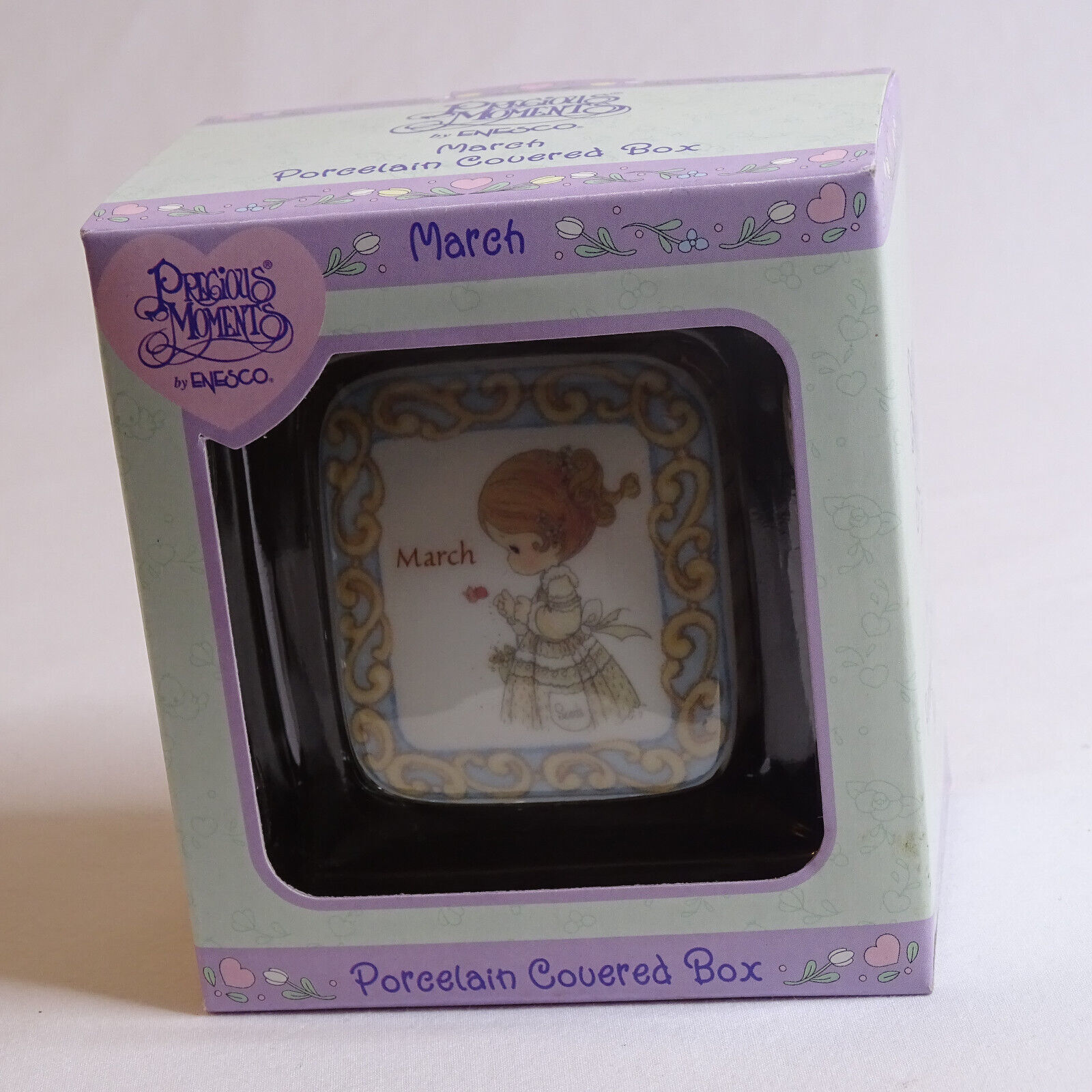 NEW Precious Moments March Month Porcelain Covered Box 2000 Enesco Trinket Box  - $8.33
