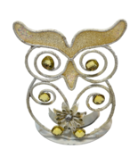 Vintage Owl Tealight Candle Holder Metal Rhinestone Glitter Floral White... - £14.94 GBP