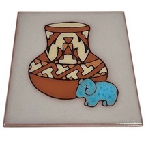 Cleo Teissedre Hand Painted 4&quot;  Tile Coaster Trivet Art Zuni Fetish Ram ... - £29.33 GBP